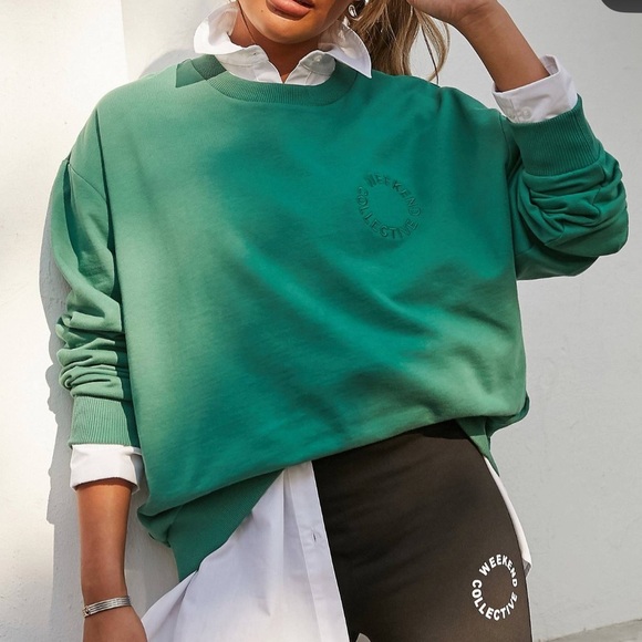 ASOS Weekend Collective oversized sweatshirt tonal embroidery logo green US 4 - Picture 3 of 15